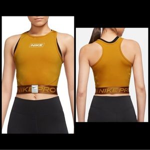 Nike Pro Dri-fit Long Line Sports Bra Crop Banded Running Tank Top Brown Yellow